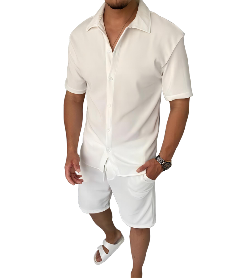 男数码印四面弹古巴领短袖衬衫+短裤LTM100300 - 四面弹-120g/S